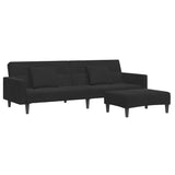 2-Seater Sofa Bed with Footstool Black Velvet - Front View
