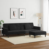 2-Seater Sofa Bed with Footstool Black Velvet - Side View