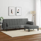 2-Seater Sofa Bed with Footstool Dark Grey Fabric - Side View