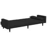 2-Seater Sofa Bed with Footstool Black Fabric - 45-Degree Angle