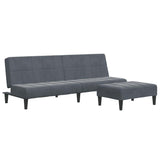 2-Seater Sofa Bed with Footstool Dark Grey Velvet - Front View