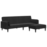 2-Seater Sofa Bed with Footstool Black Velvet - Front View