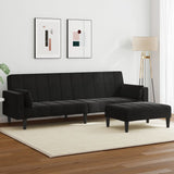 2-Seater Sofa Bed with Footstool Black Velvet