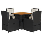 5 Piece Garden Dining Set with Cushions Black Poly Rattan