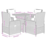 5 Piece Garden Dining Set with Cushions Black Poly Rattan - Extra Image