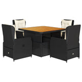 5 Piece Garden Dining Set with Cushions Black Poly Rattan - Front View