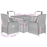 5 Piece Garden Dining Set with Cushions Black Poly Rattan - Extra Image