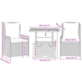 3 Piece Bistro Set with Cushions Grey Poly Rattan - Extra Image