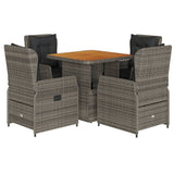 5 Piece Garden Dining Set with Cushions Grey Poly Rattan - Front View