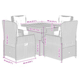 5 Piece Garden Dining Set with Cushions Grey Poly Rattan