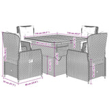 5 Piece Garden Dining Set with Cushions Grey Poly Rattan - Extra Image