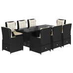 9 Piece Garden Dining Set with Cushions Black Poly Rattan