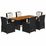 7 Piece Garden Dining Set with Cushions Black Poly Rattan