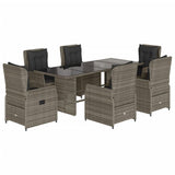 7 Piece Garden Dining Set with Cushions Grey Poly Rattan - Front View