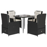 5 Piece Garden Dining Set with Cushions Black Poly Rattan - Front View