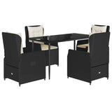 5 Piece Garden Dining Set with Cushions Black Poly Rattan