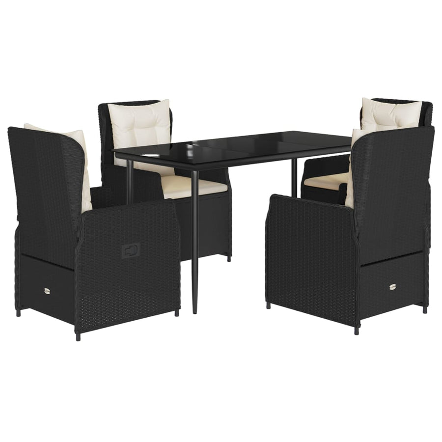 5 Piece Garden Dining Set with Cushions Black Poly Rattan