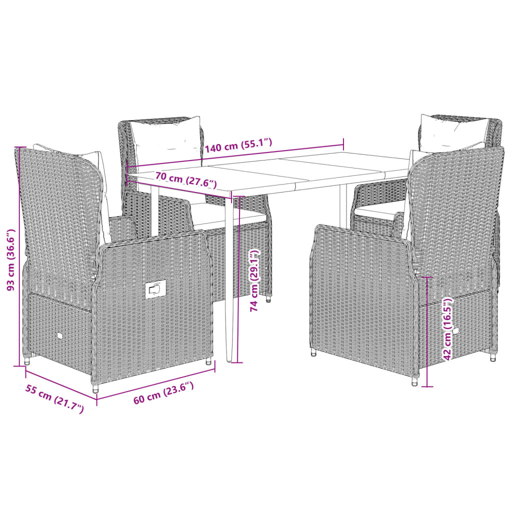 5 Piece Garden Dining Set with Cushions Black Poly Rattan