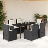 7 Piece Garden Dining Set with Cushions Black Poly Rattan