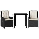 3 Piece Garden Dining Set with Cushions Black Poly Rattan