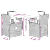 5 Piece Garden Dining Set with Cushions Black Poly Rattan