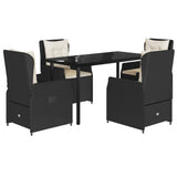 5 Piece Garden Dining Set with Cushions Black Poly Rattan - Front View