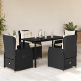5 Piece Garden Dining Set with Cushions Black Poly Rattan