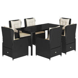7 Piece Garden Dining Set with Cushions Black Poly Rattan