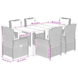 7 Piece Garden Dining Set with Cushions Black Poly Rattan