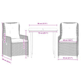 3 Piece Garden Dining Set with Cushions Grey Poly Rattan