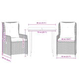 3 Piece Garden Dining Set with Cushions Grey Poly Rattan - Low Angle