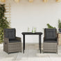 3 Piece Garden Dining Set with Cushions Grey Poly Rattan