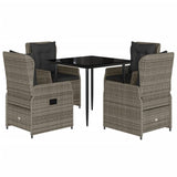 5 Piece Garden Dining Set with Cushions Grey Poly Rattan - Front View