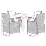 5 Piece Garden Dining Set with Cushions Grey Poly Rattan - Low Angle