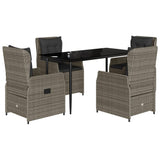 5 Piece Garden Dining Set with Cushions Grey Poly Rattan - Front View