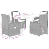 5 Piece Garden Dining Set with Cushions Grey Poly Rattan - Low Angle