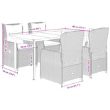 5 Piece Garden Dining Set with Cushions Grey Poly Rattan