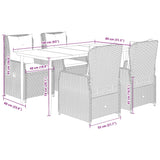 5 Piece Garden Dining Set with Cushions Grey Poly Rattan - Low Angle