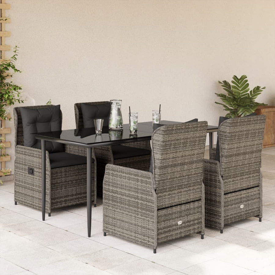 5 Piece Garden Dining Set with Cushions Grey Poly Rattan