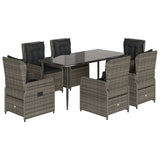 7 Piece Garden Dining Set with Cushions Grey Poly Rattan - Front View