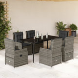 7 Piece Garden Dining Set with Cushions Grey Poly Rattan