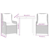 3 Piece Garden Dining Set with Cushions Grey Poly Rattan - Low Angle