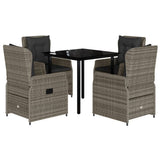 5 Piece Garden Dining Set with Cushions Grey Poly Rattan