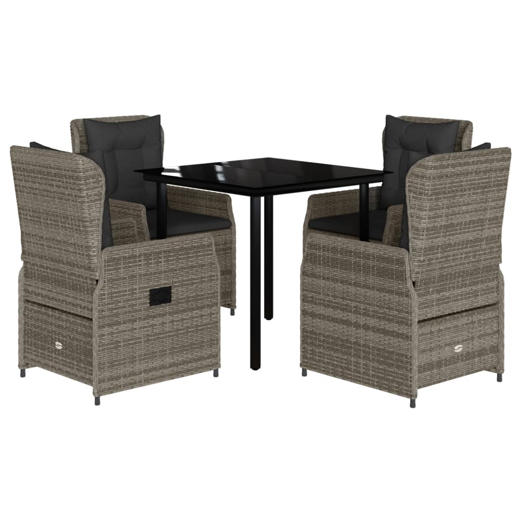 5 Piece Garden Dining Set with Cushions Grey Poly Rattan