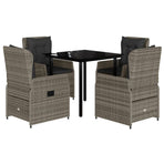 5 Piece Garden Dining Set with Cushions Grey Poly Rattan