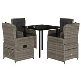 5 Piece Garden Dining Set with Cushions Grey Poly Rattan - Front View