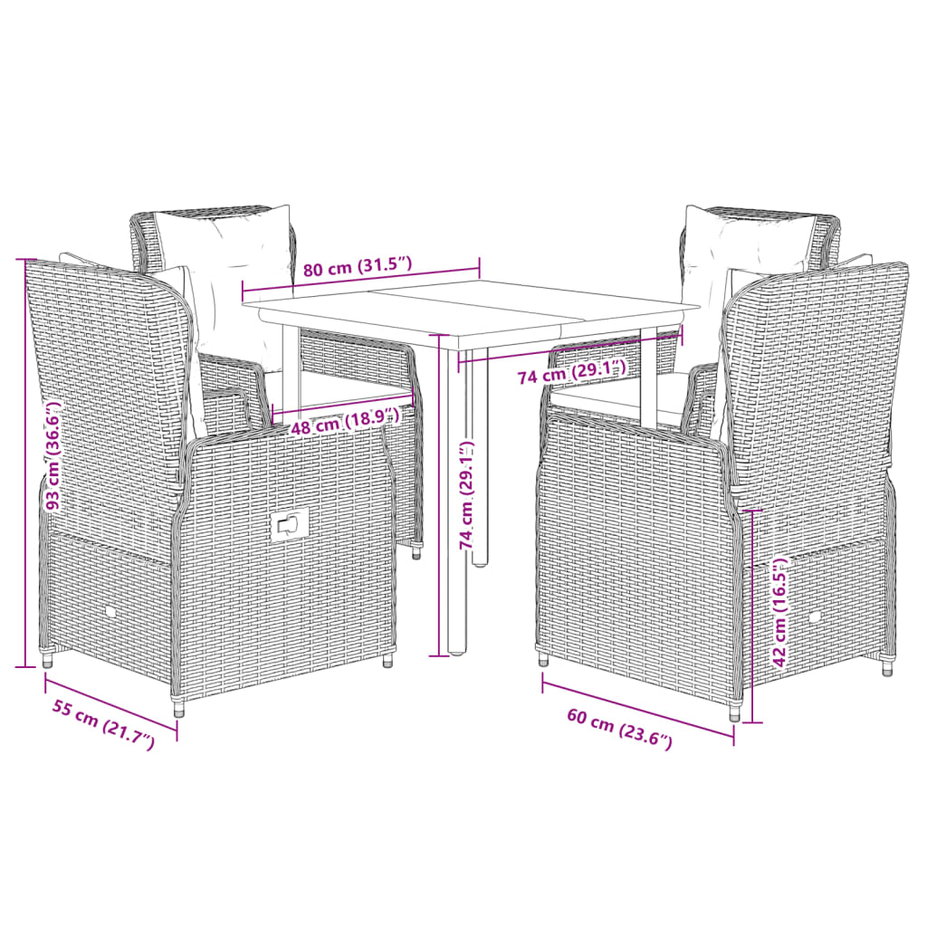 5 Piece Garden Dining Set with Cushions Grey Poly Rattan