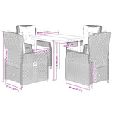 5 Piece Garden Dining Set with Cushions Grey Poly Rattan - Low Angle
