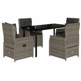 5 Piece Garden Dining Set with Cushions Grey Poly Rattan