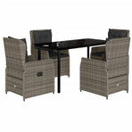 5 Piece Garden Dining Set with Cushions Grey Poly Rattan